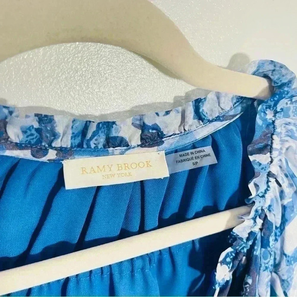 Ramy Brook Celeste Blouse Floral Printed Silk Metallic Bohemian Airy Ruffle - Picture 8 of 10